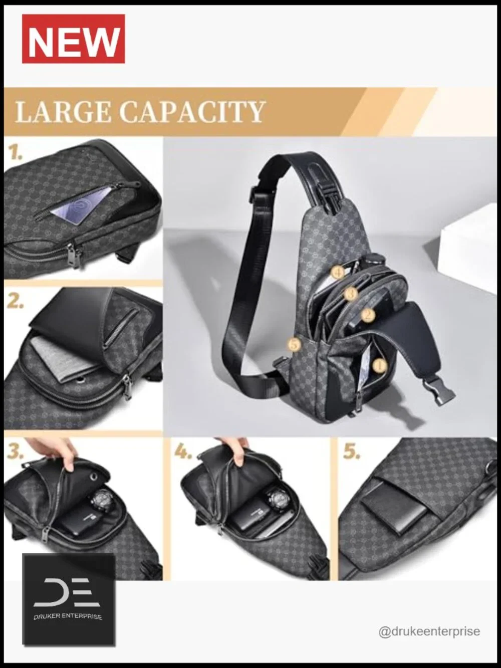 PU Leather Sling Backpack Crossbody Shoulder Bag Travel Hiking